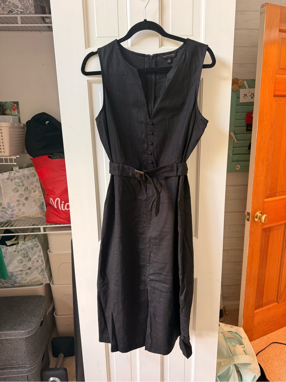 Banana Republic Black Sleeveless Midi Dress with Belt